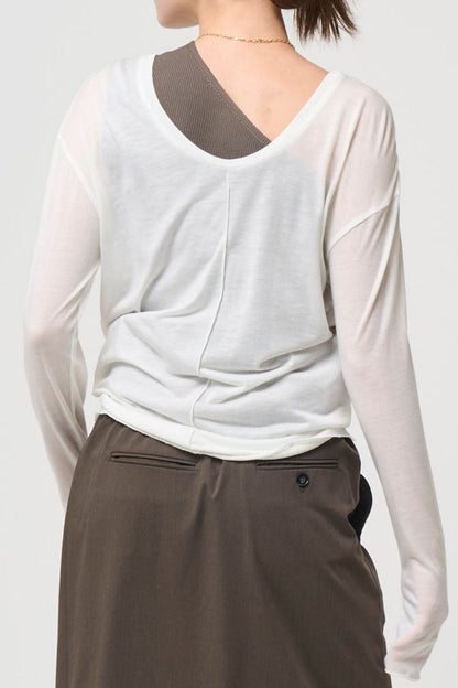 2way Sheer back open T-shirt - WHITE