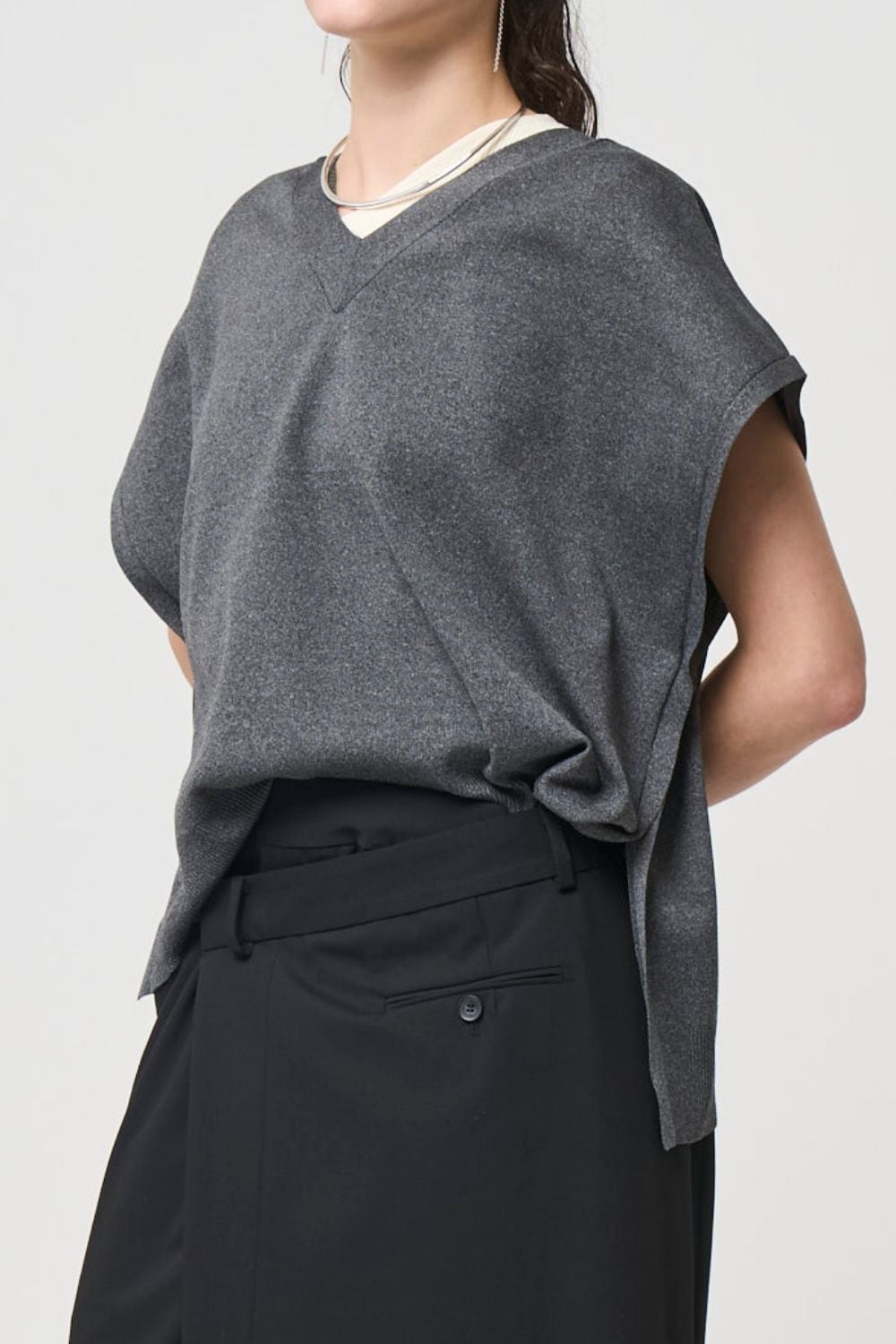 2way Spring Knit Poncho - GRAY