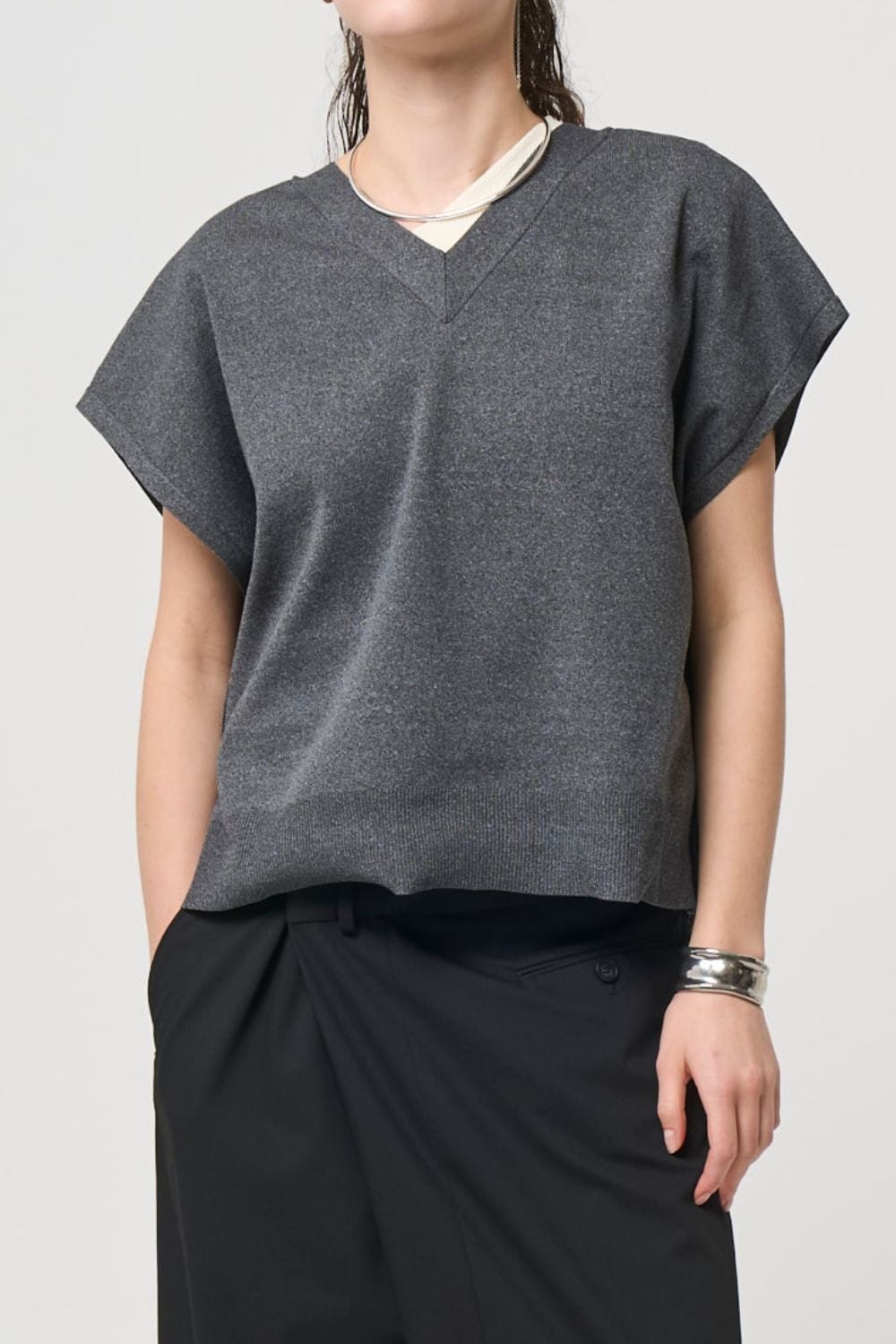 2way Spring Knit Poncho - GRAY