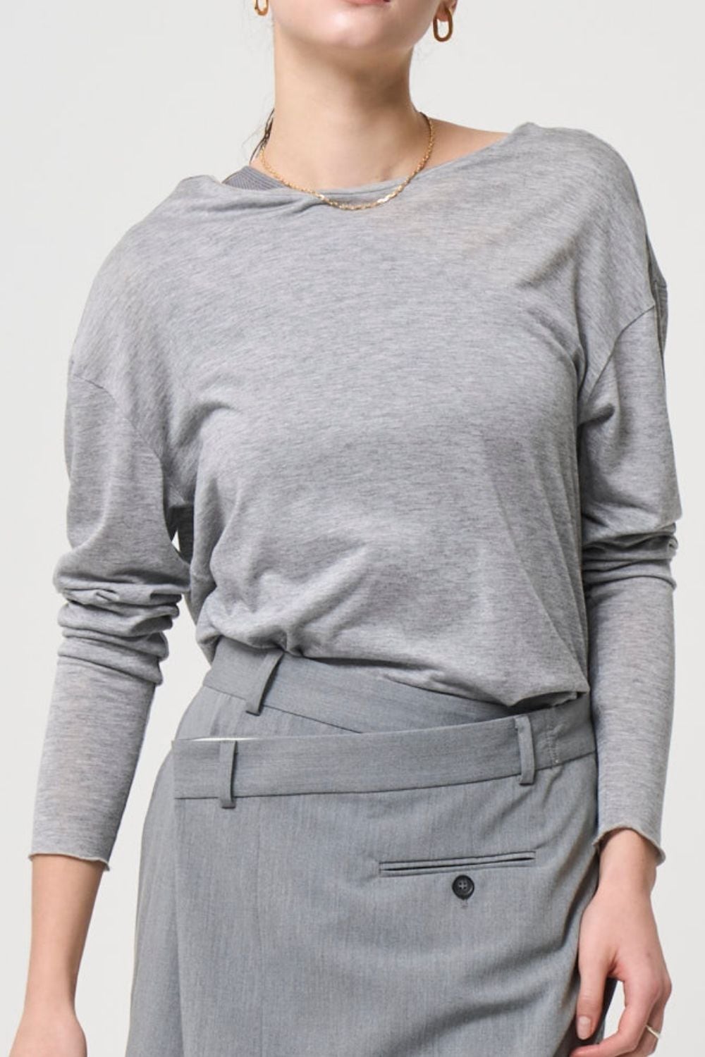 2way Sheer back open T-shirt - GRAY