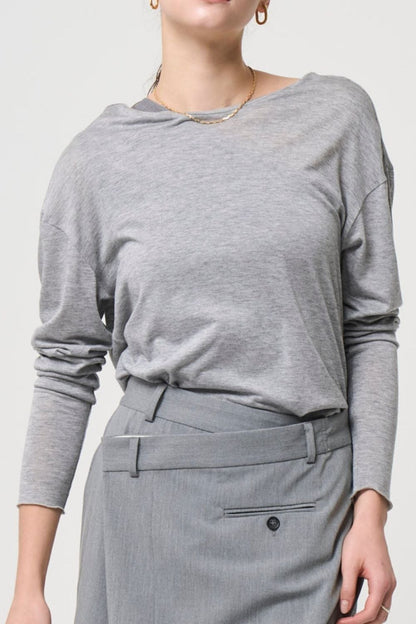 2way Sheer back open T-shirt - GRAY