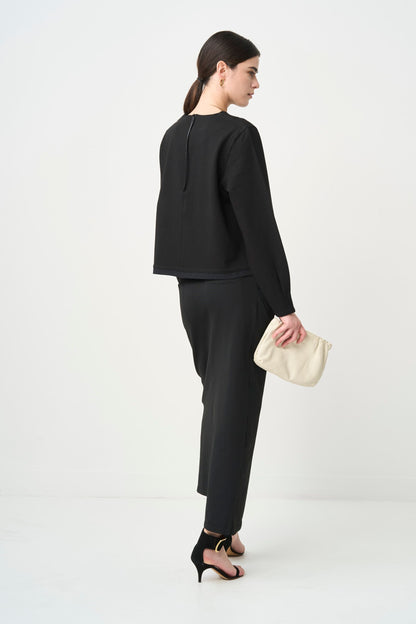 Smooth Gather Knit Skirt - BLACK