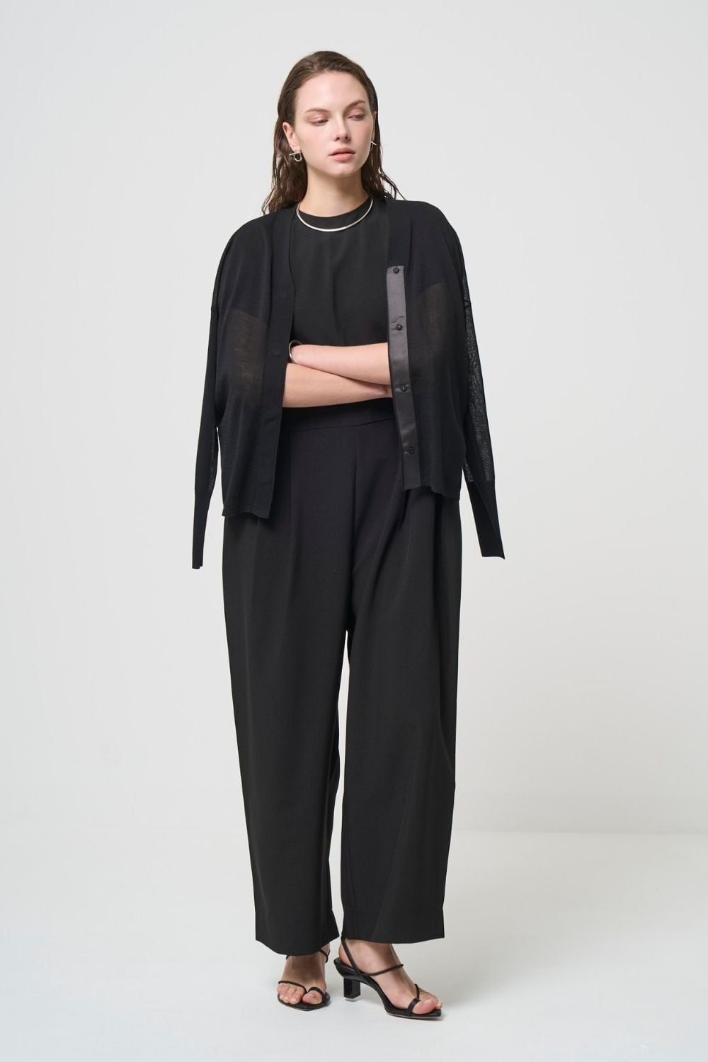 Breathable Cotton Cardigan - BLACK