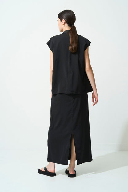 2way Long Straight Skirt - BLACK