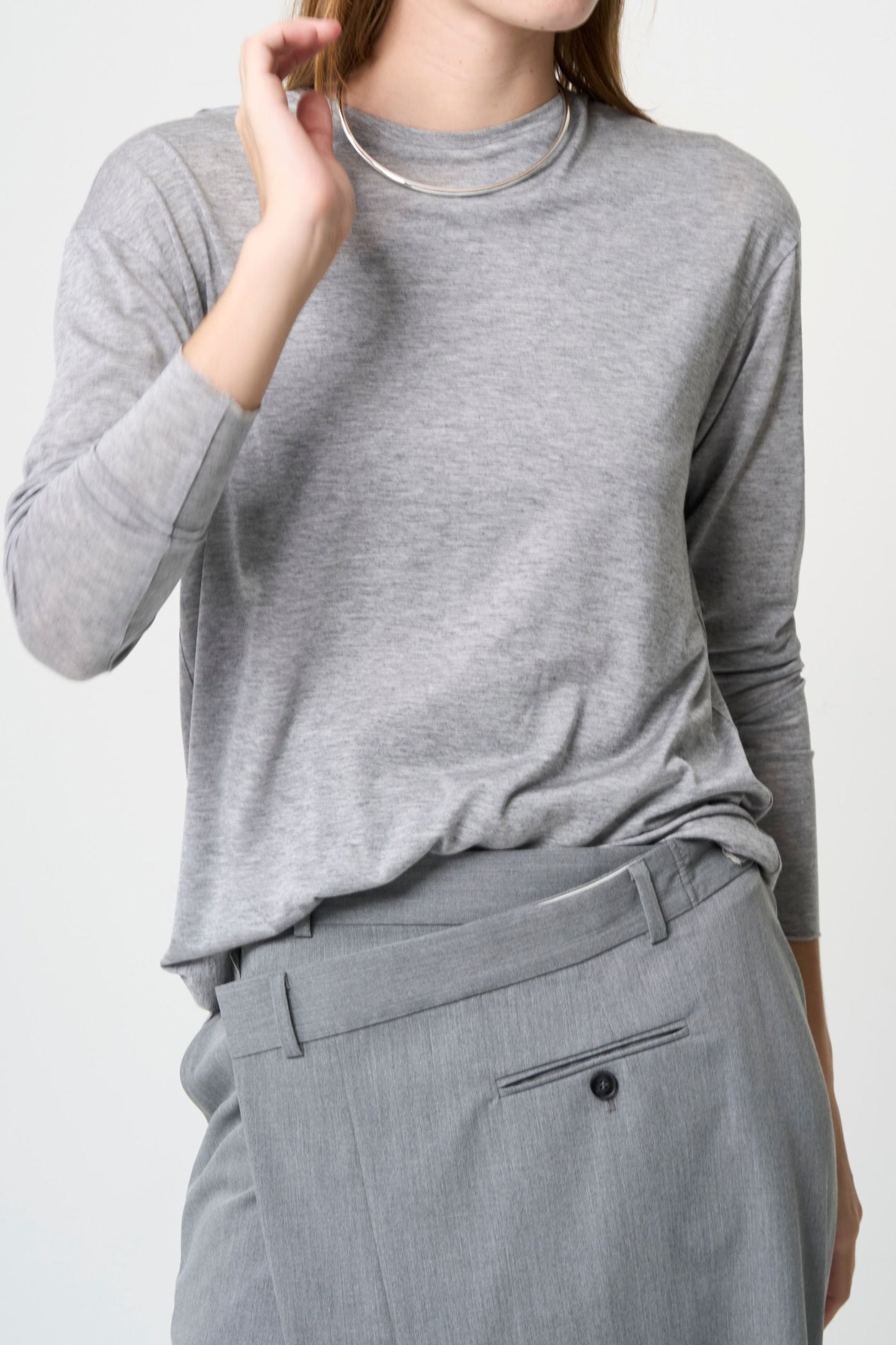2way Sheer back open T-shirt - GRAY