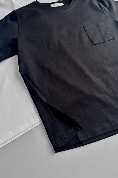 Minimal Pocket Silket T-shirts - BLACK・WHITE・DARK GRAY