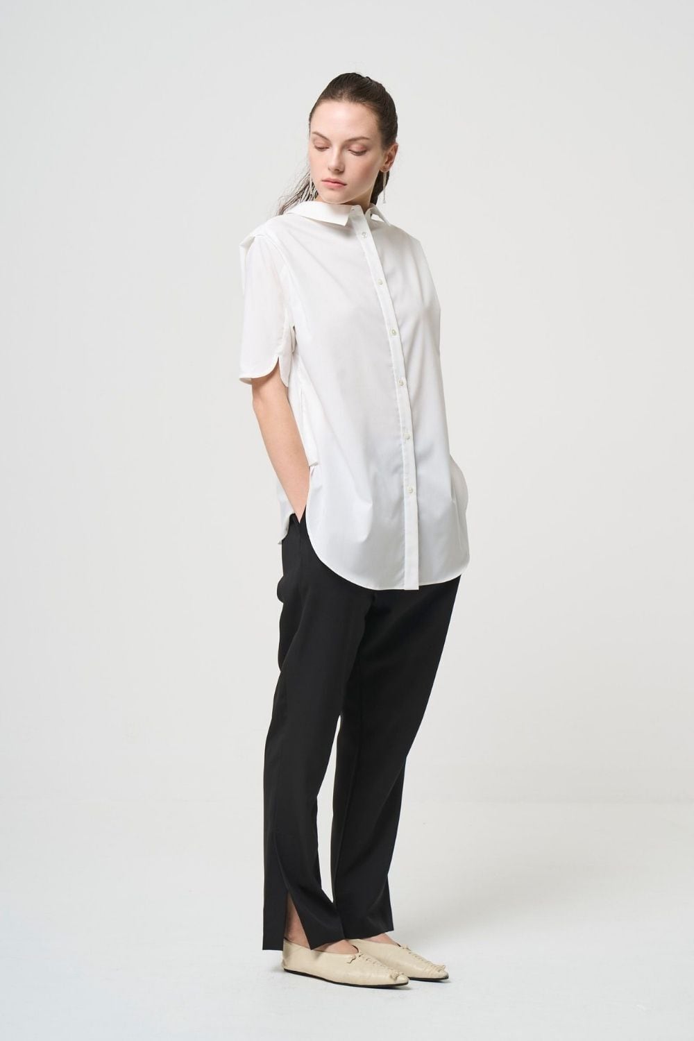 2way Collar Blouse - WHITE