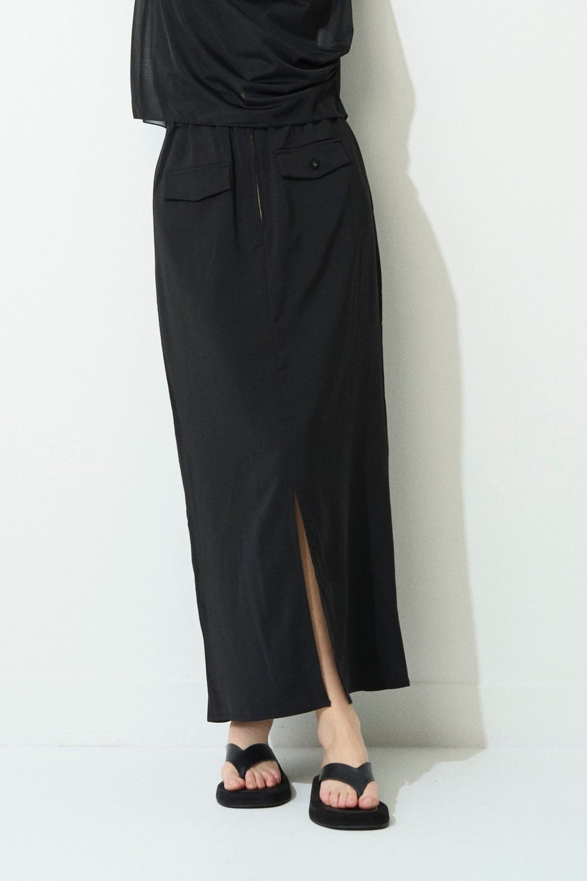 2way Long Straight Skirt - BLACK