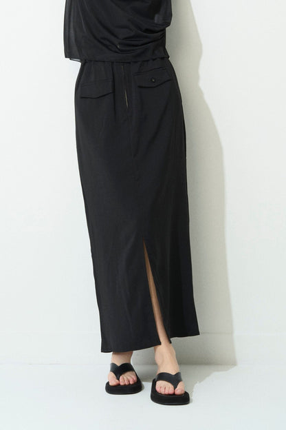 2way Long Straight Skirt - BLACK