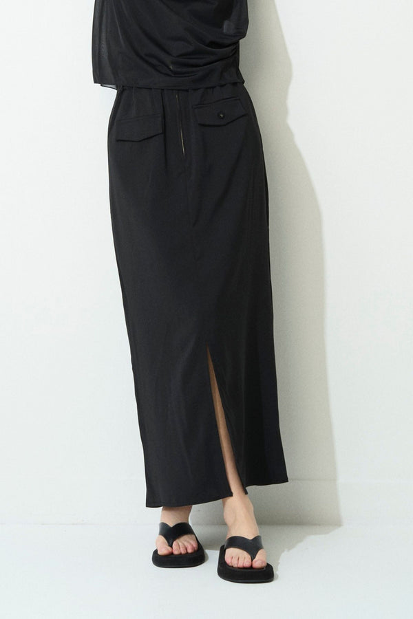 2way Long Straight Skirt - BLACK