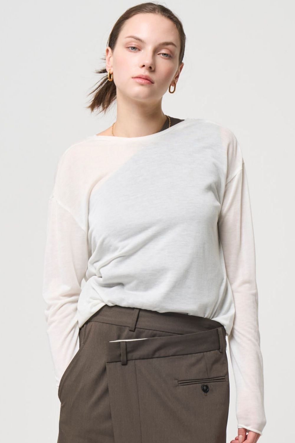 2way Sheer back open T-shirt - WHITE