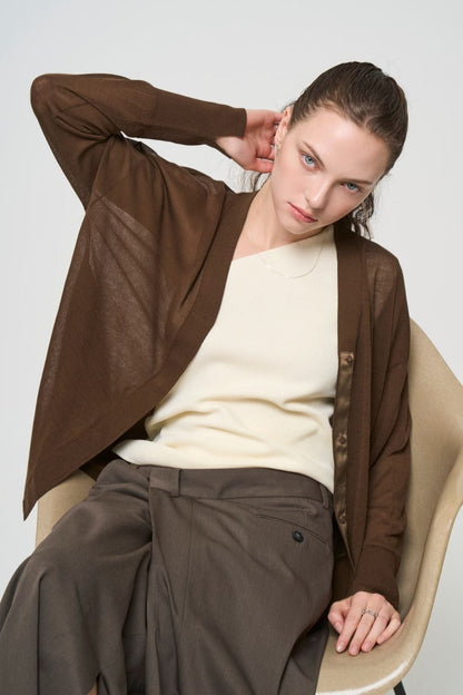 Breathable Cotton Cardigan - BROWN