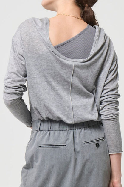 2way Sheer back open T-shirt - GRAY