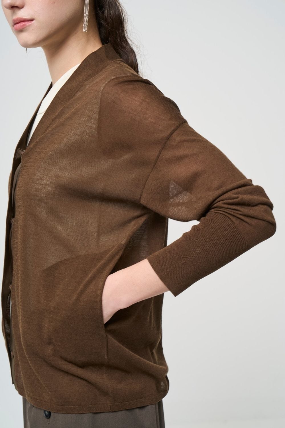 Breathable Cotton Cardigan - BROWN