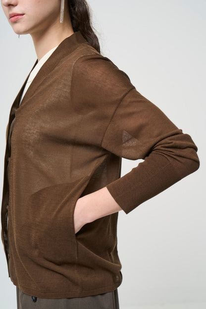 Breathable Cotton Cardigan - BROWN