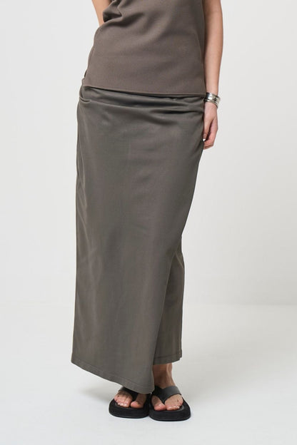 RESTOCK!  Smooth Gather Knit Skirt - TAUPE