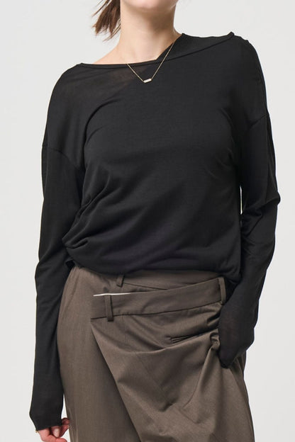 2way Sheer back open T-shirt - BLACK
