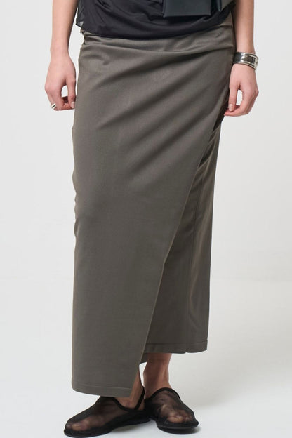 RESTOCK!  Smooth Gather Knit Skirt - TAUPE