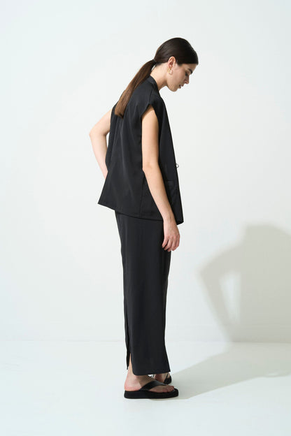 2way Long Straight Skirt - BLACK