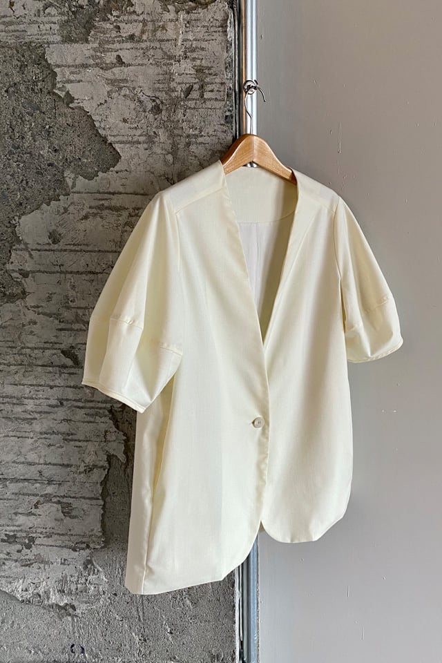 Short Sleeves Cubic Jacket - WHITE