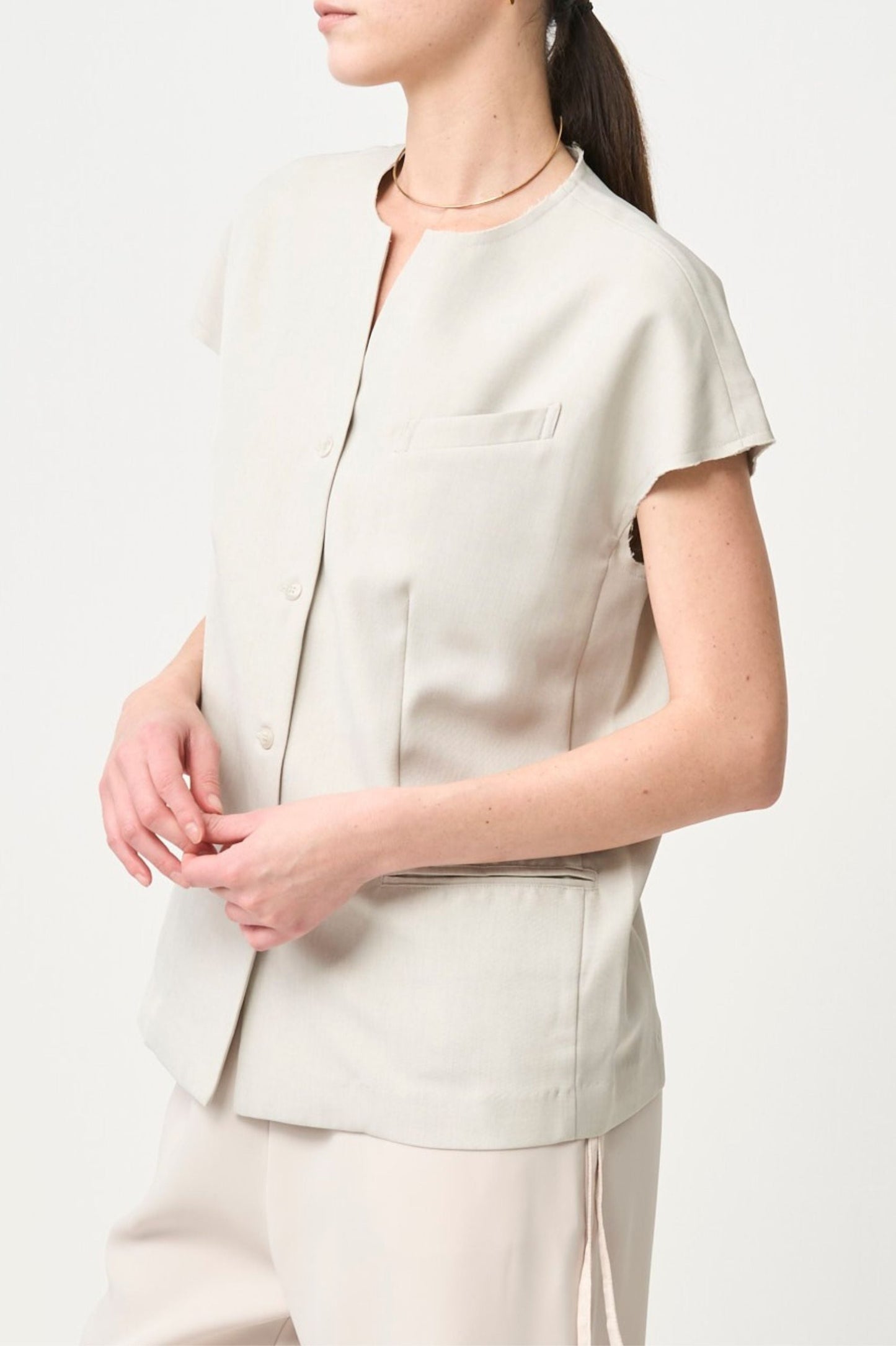 Short Sleeves Shirts Jacket - BEIGE