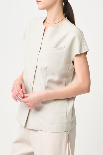Short Sleeves Shirts Jacket - BEIGE