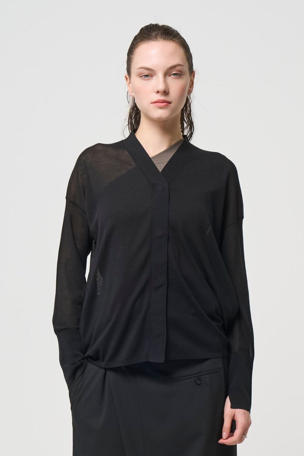 Breathable Cotton Cardigan - BLACK