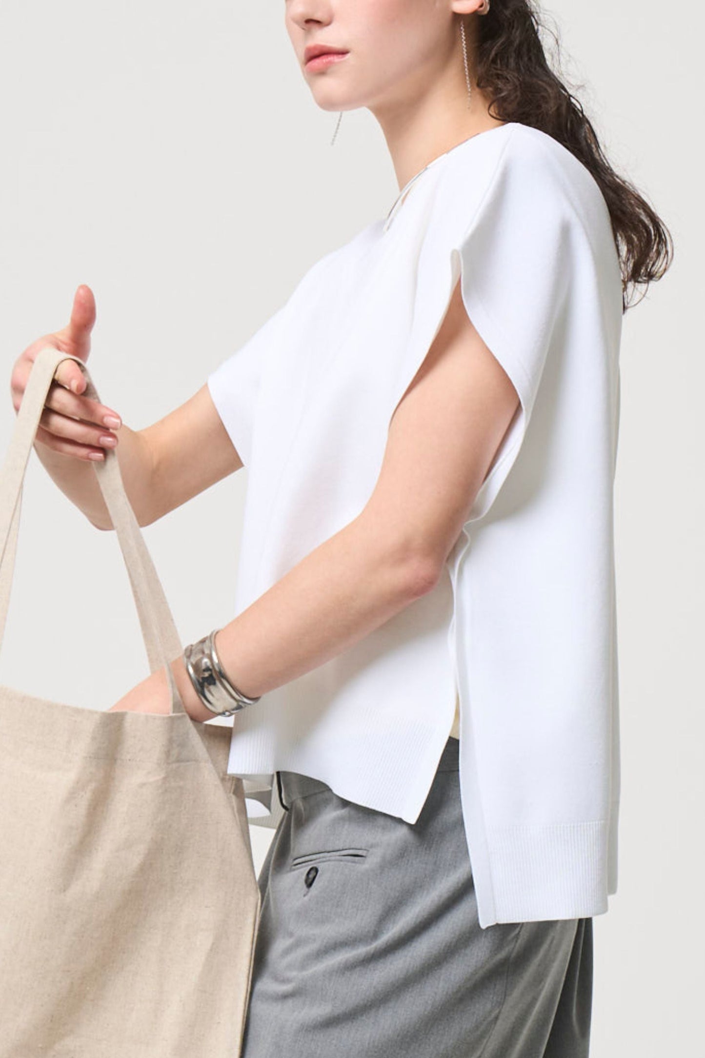 2way Spring Knit Poncho - WHITE