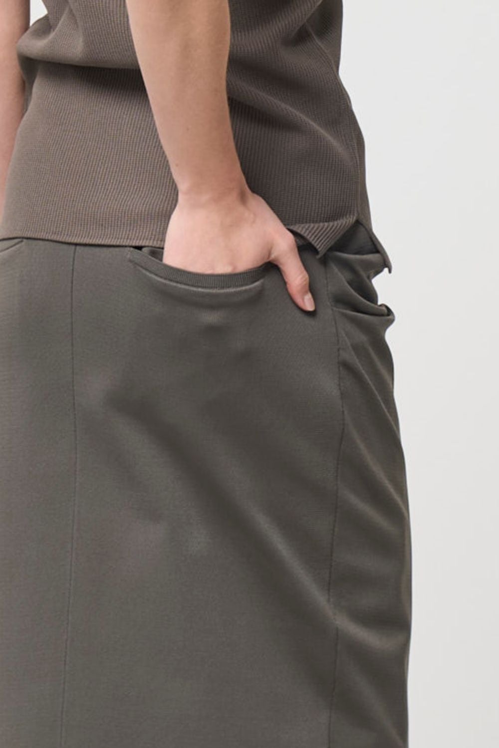RESTOCK!  Smooth Gather Knit Skirt - TAUPE