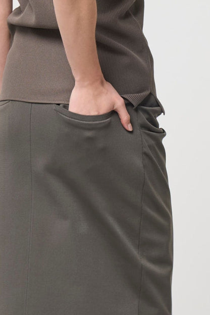 RESTOCK!  Smooth Gather Knit Skirt - TAUPE