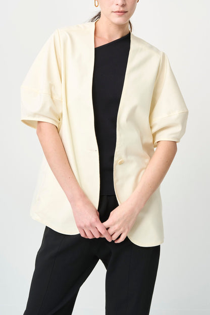 Short Sleeves Cubic Jacket - WHITE