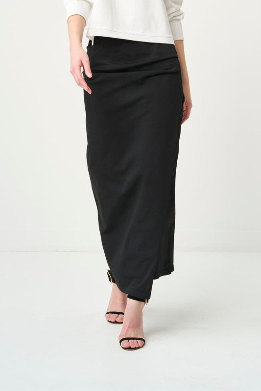 Smooth Gather Knit Skirt - BLACK
