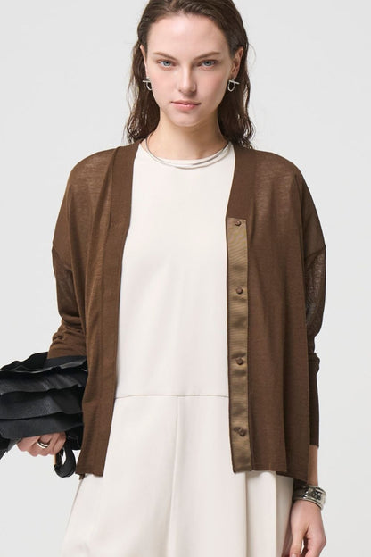 Breathable Cotton Cardigan - BROWN