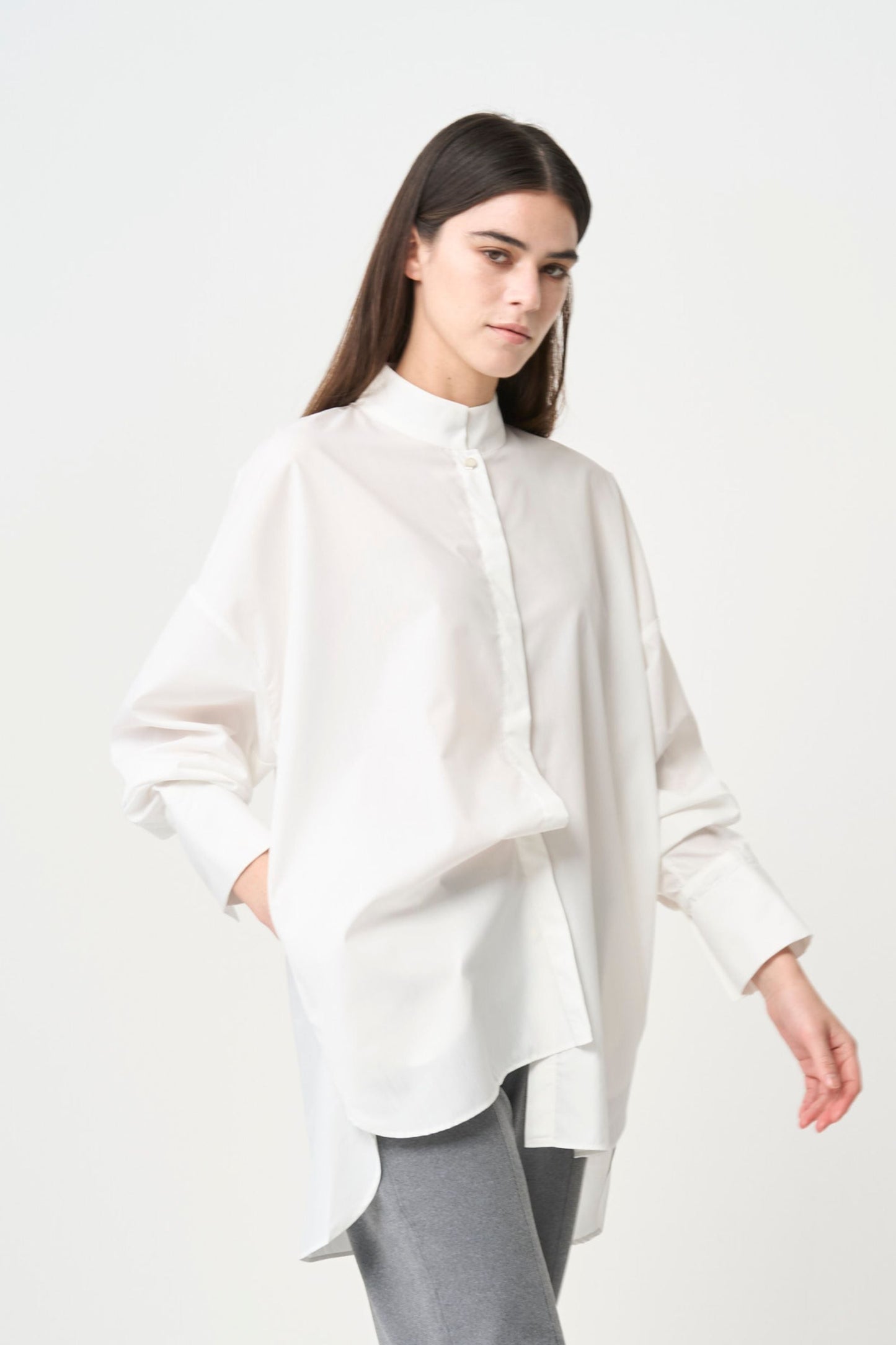 STAND-UP COLLAR OVER SHIRT - WHITE
