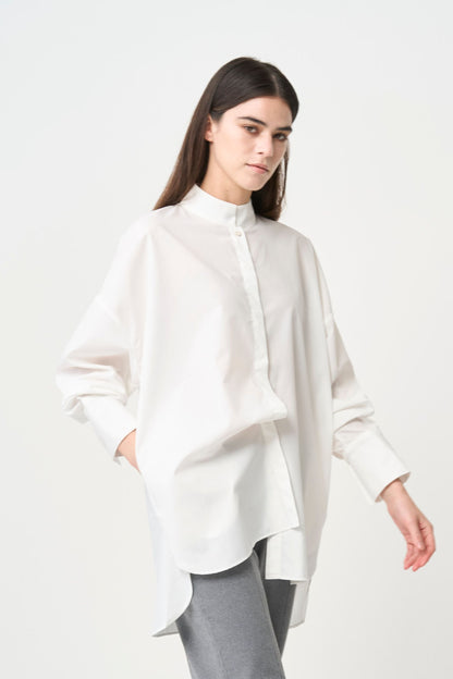 STAND-UP COLLAR OVER SHIRT - WHITE