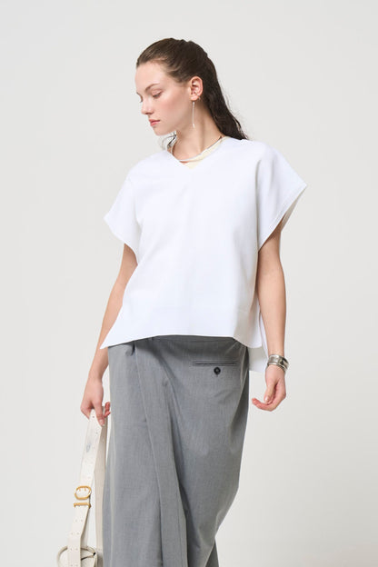 2way Spring Knit Poncho - WHITE