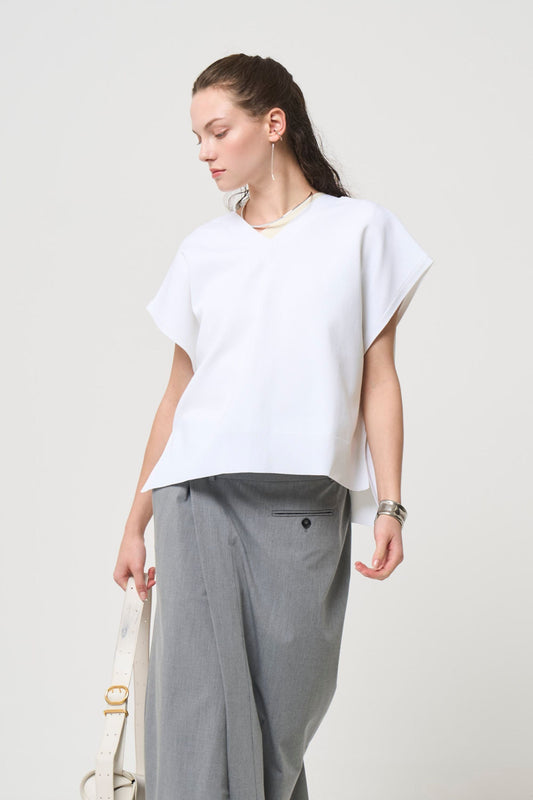 2way Spring Knit Poncho - WHITE