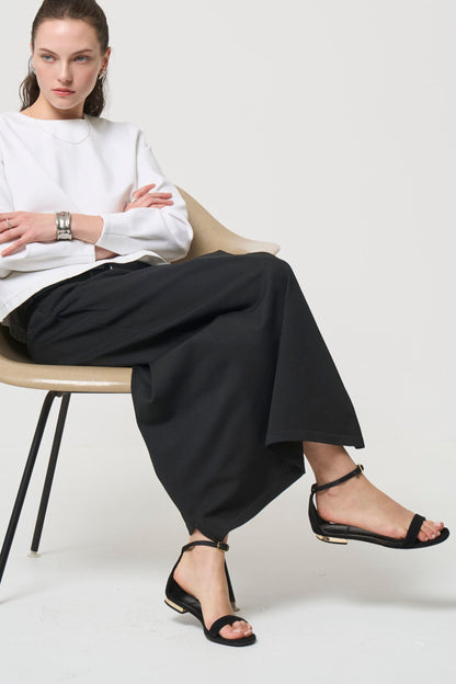 Smooth Gather Knit Skirt - BLACK