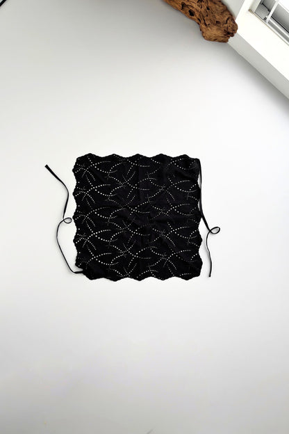 Cotton Lace Triangle Scarf - BLACK・WHITE