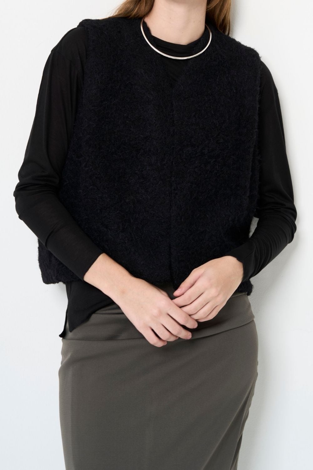 2way Sheer back open T-shirt - BLACK