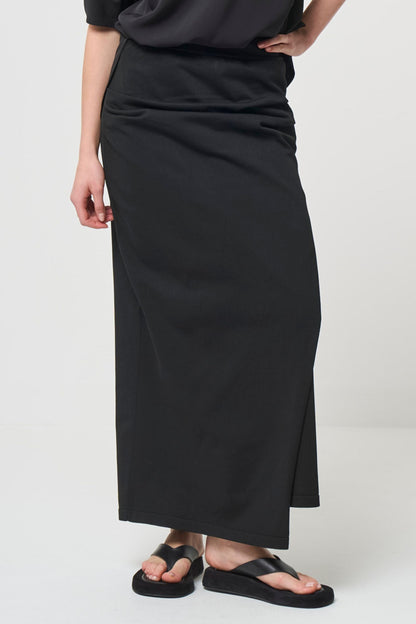 Smooth Gather Knit Skirt - BLACK