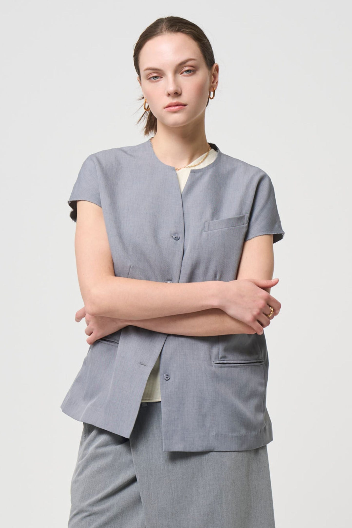 Short Sleeves Shirts Jacket - GRAY