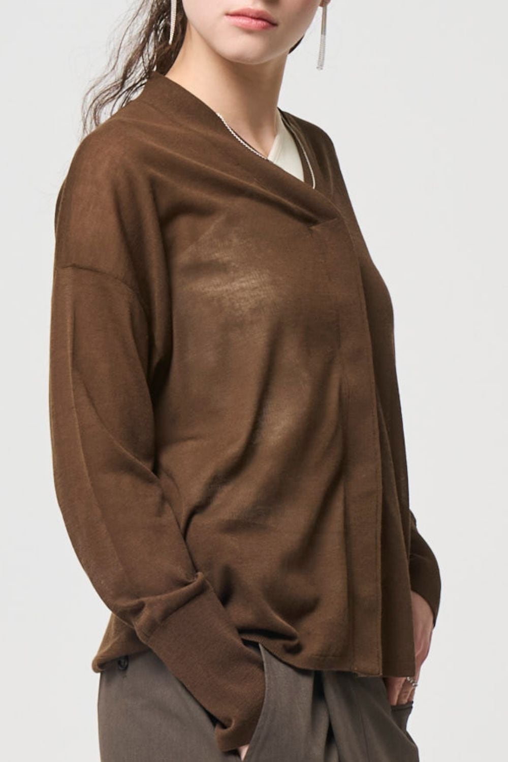 Breathable Cotton Cardigan - BROWN
