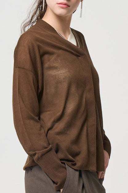 Breathable Cotton Cardigan - BROWN