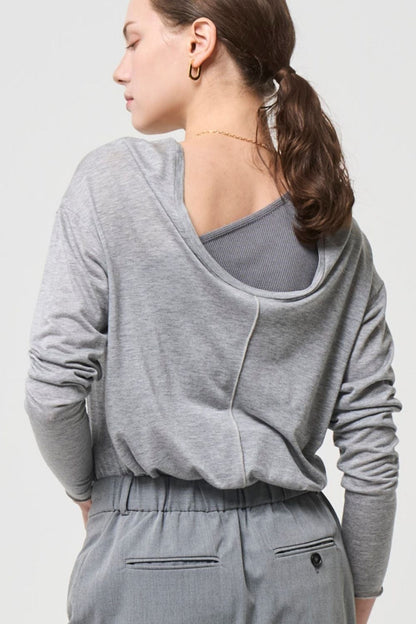 2way Sheer back open T-shirt - GRAY