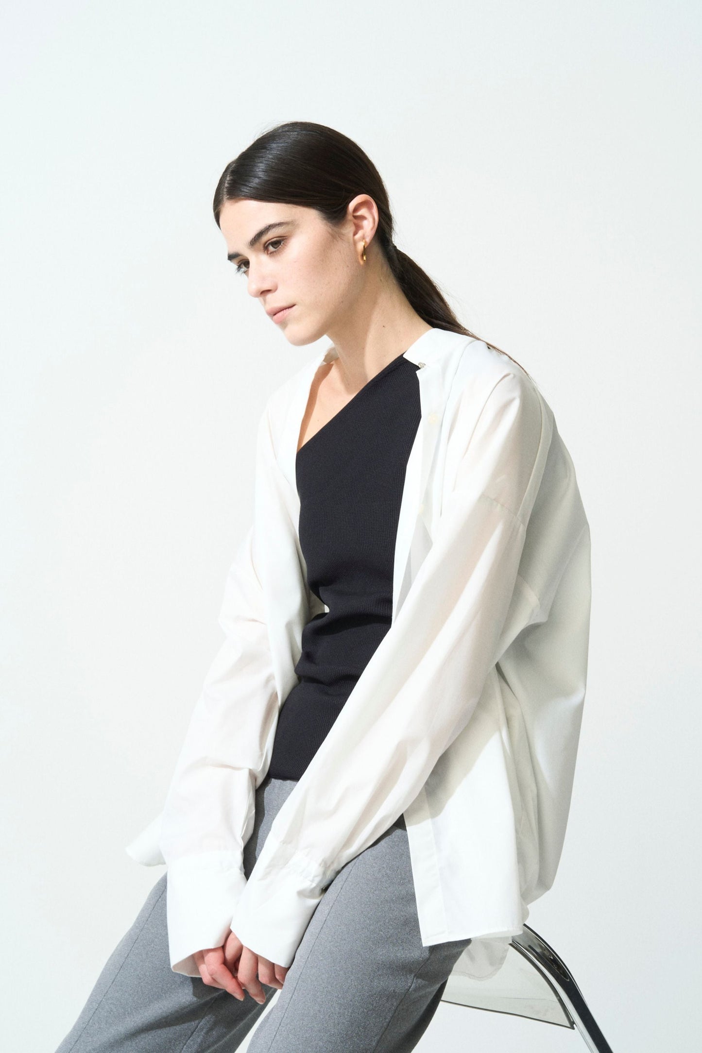 STAND-UP COLLAR OVER SHIRT - WHITE