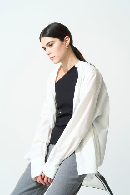 STAND-UP COLLAR OVER SHIRT - WHITE