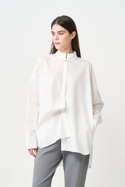 STAND-UP COLLAR OVER SHIRT - WHITE