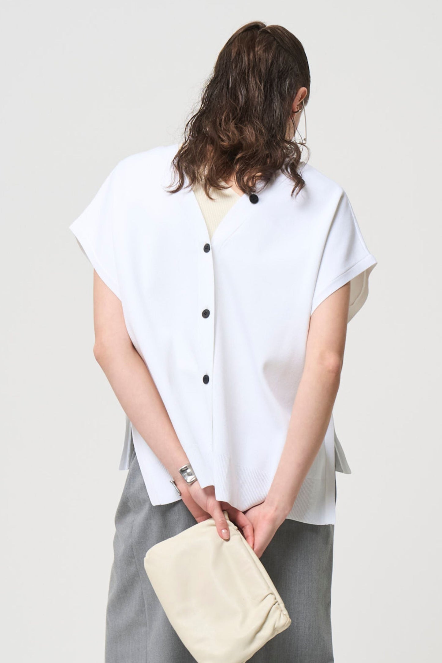 2way Spring Knit Poncho - WHITE