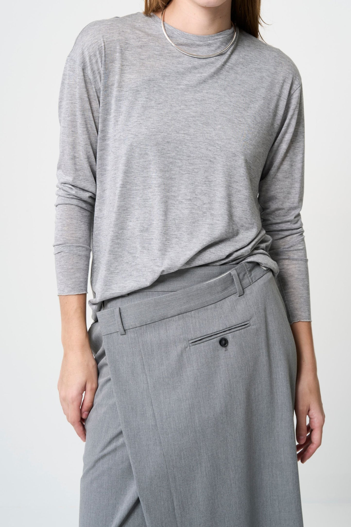 2way Sheer back open T-shirt - GRAY